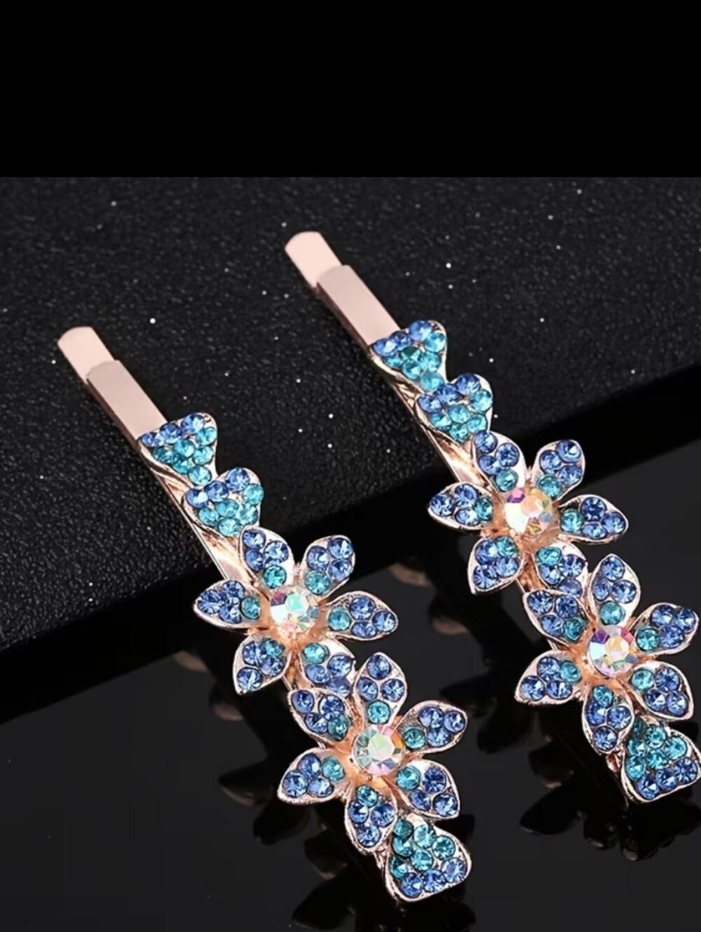 🆕️Blue Crystal Floral Hair Clips - Pair